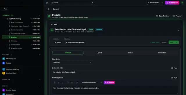 Der sp8-Editor im Backend
